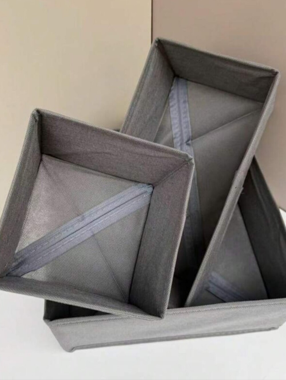 Set of 2 Grey Fabric Collapsible Storage Baskets / Drawer Organizers